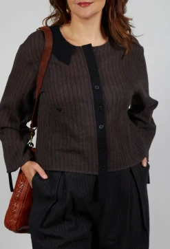 Collared Blouse in Brown Stripe