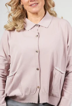 Collared Cardigan in Dusky Pink