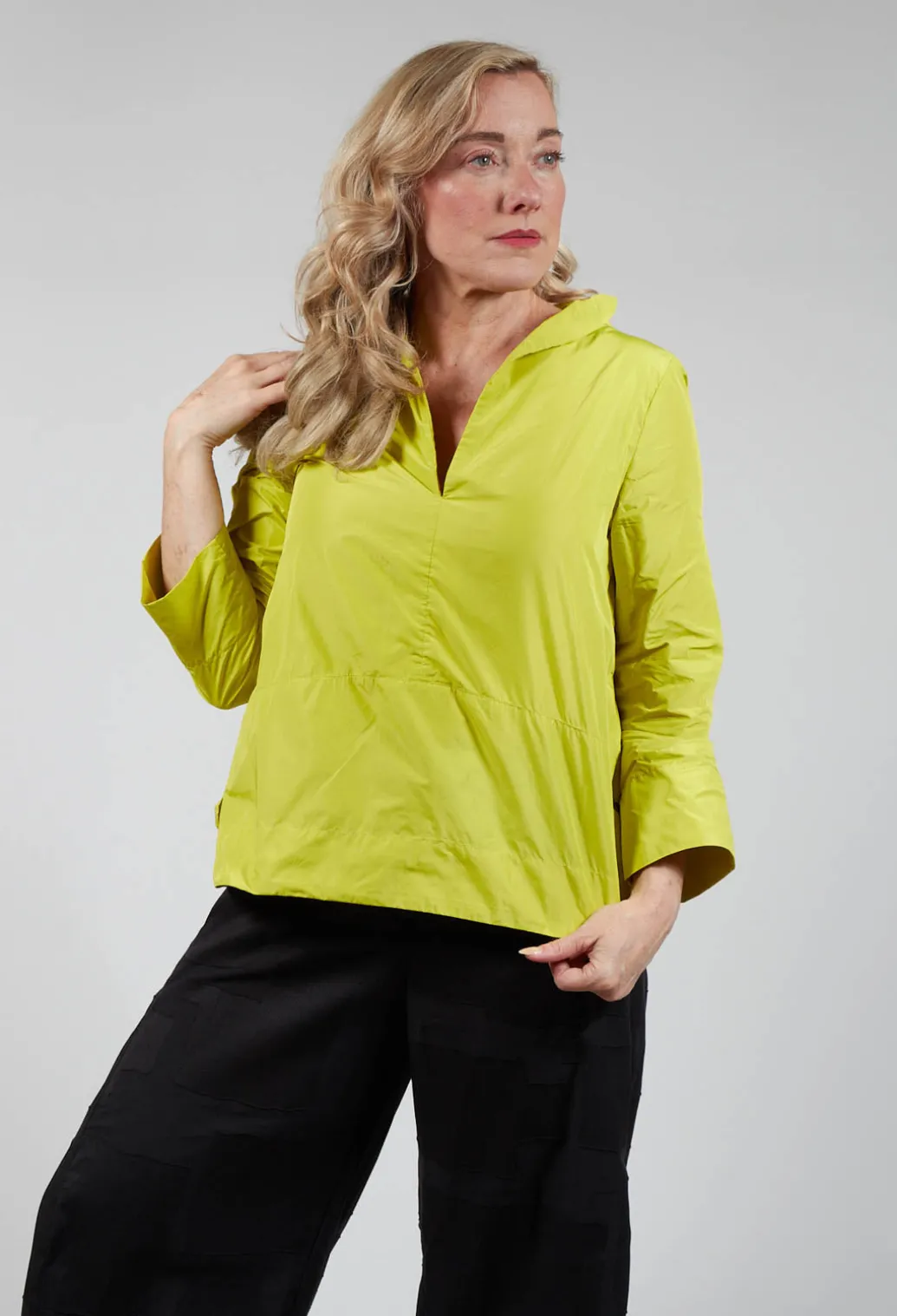Collared V Neck Top in Lemon