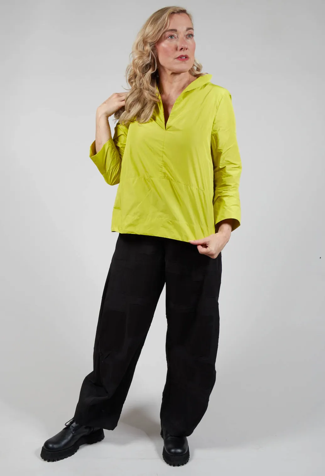 Collared V Neck Top in Lemon