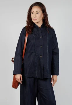 Collarless Jacket in Denim