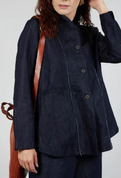 Collarless Jacket in Denim