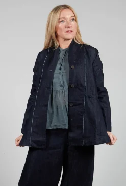 Collarless Jacket in Denim