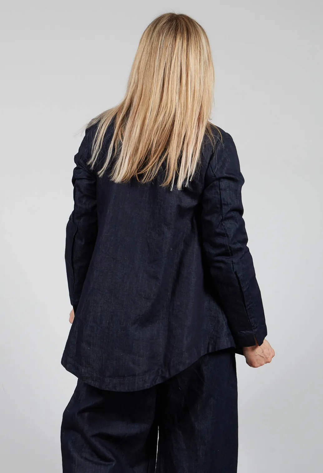 Collarless Jacket in Denim