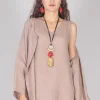 Collarless Linen Shirt in Dusky Pink