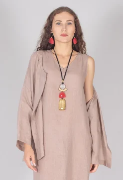 Collarless Linen Shirt in Dusky Pink