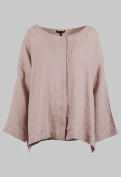Collarless Linen Shirt in Dusky Pink