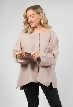 Collarless Linen Shirt in Dusky Pink