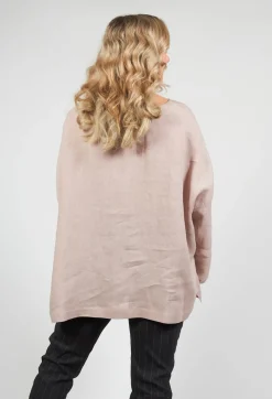 Collarless Linen Shirt in Dusky Pink