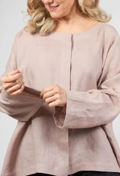 Collarless Linen Shirt in Dusky Pink