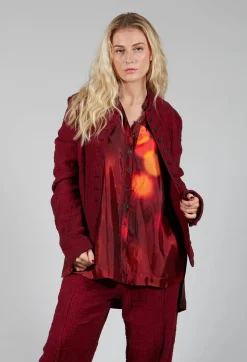 Collarless Liner Cropped Bound Jacket in Blood