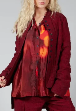 Collarless Liner Cropped Bound Jacket in Blood