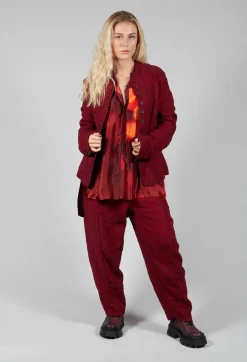 Collarless Liner Cropped Bound Jacket in Blood