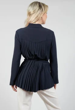 Collarless Tailored Jacket in Navy