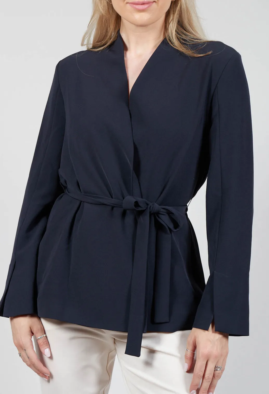 Collarless Tailored Jacket in Navy