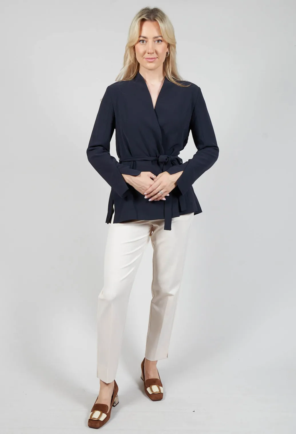 Collarless Tailored Jacket in Navy