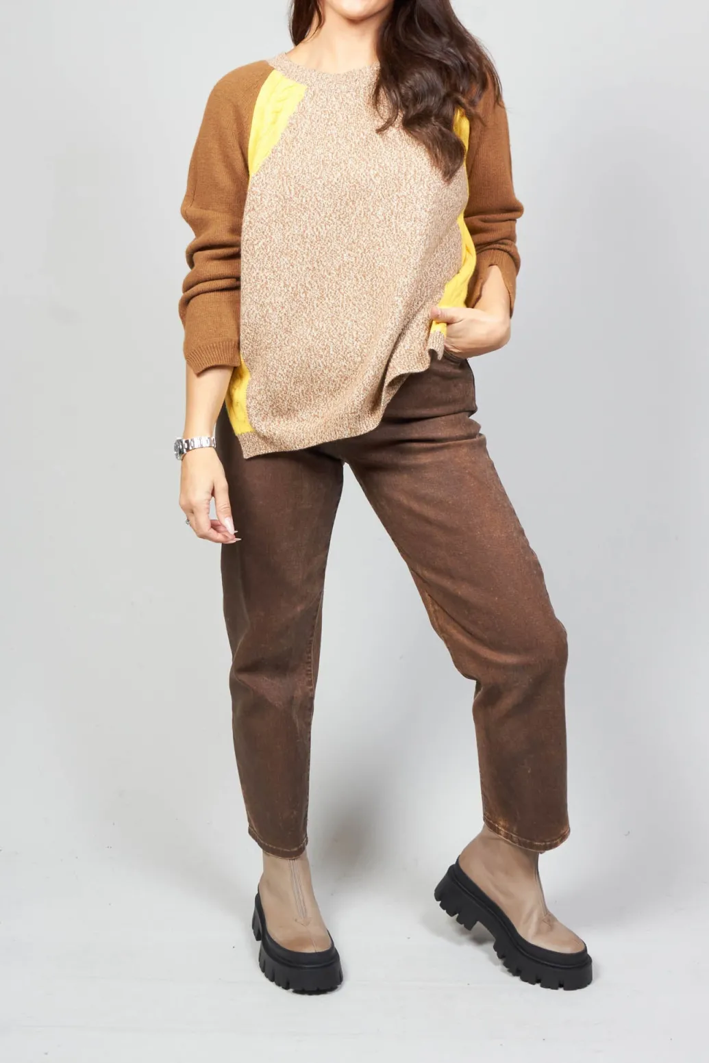 Colourblock Jumper in Brown