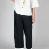 Contrast Hem Cotton Trousers in Black