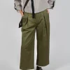 Contrast Hem Cotton Trousers in Olive