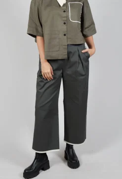 Contrast Hem Cotton Trousers in Grey