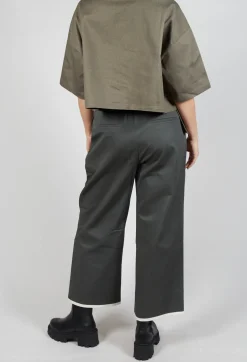 Contrast Hem Cotton Trousers in Grey