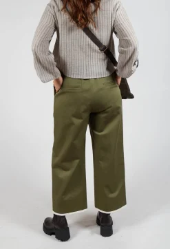 Contrast Hem Cotton Trousers in Olive