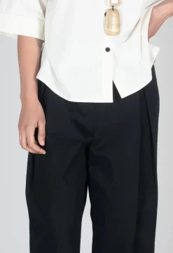 Contrast Hem Cotton Trousers in Black