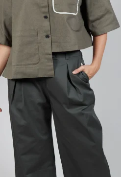 Contrast Hem Cotton Trousers in Grey