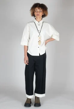 Contrast Hem Cotton Trousers in Black