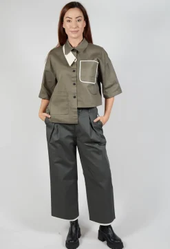 Contrast Hem Cotton Trousers in Grey