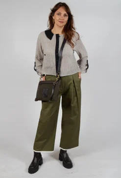 Contrast Hem Cotton Trousers in Olive
