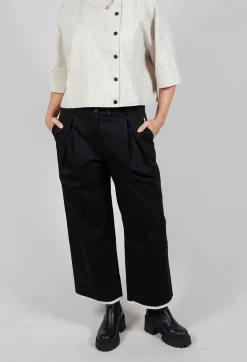 Contrast Hem Cotton Trousers in Black