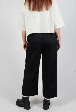Contrast Hem Cotton Trousers in Black