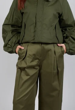Contrast Hem Cotton Trousers in Olive