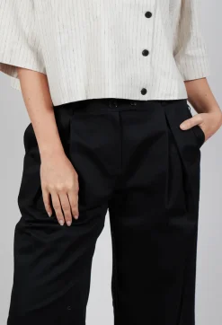 Contrast Hem Cotton Trousers in Black