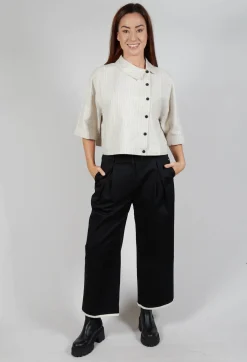 Contrast Hem Cotton Trousers in Black