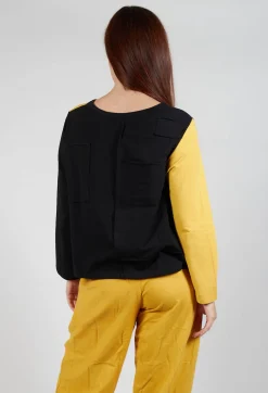 Contrast Long Sleeve Top in Yellow and Black