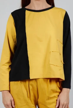 Contrast Long Sleeve Top in Yellow and Black