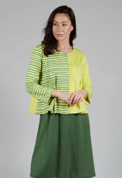 Contrast Sleeve Top in Lime with Green Lines