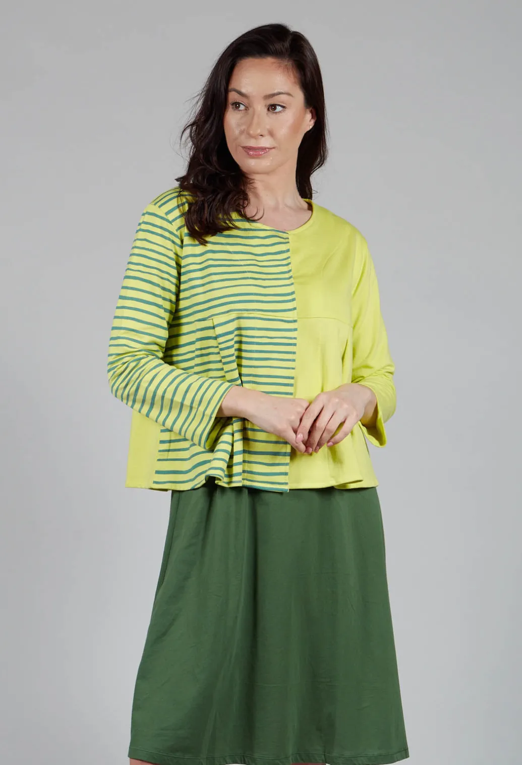 Contrast Sleeve Top in Lime with Green Lines
