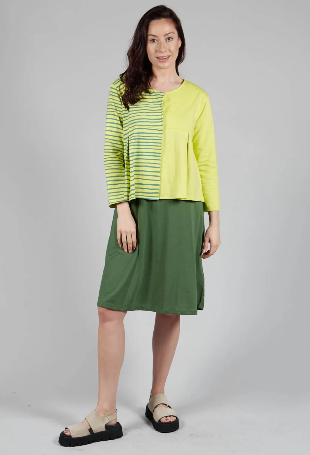 Contrast Sleeve Top in Lime with Green Lines