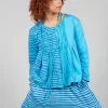 Contrast Sleeve Top in Turquoise with Blue Lines