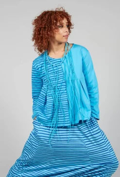Contrast Sleeve Top in Turquoise with Blue Lines