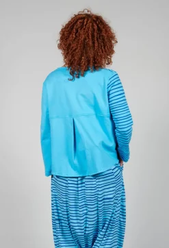 Contrast Sleeve Top in Turquoise with Blue Lines