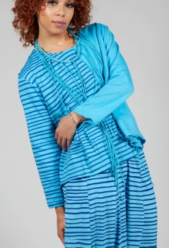 Contrast Sleeve Top in Turquoise with Blue Lines