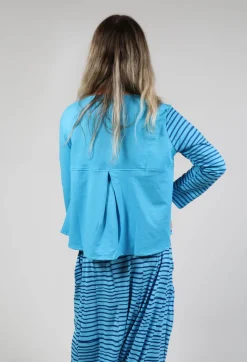 Contrast Sleeve Top in Turquoise with Blue Lines