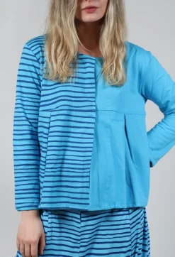 Contrast Sleeve Top in Turquoise with Blue Lines