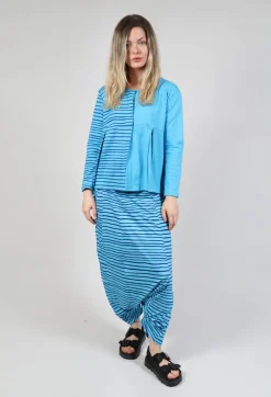 Contrast Sleeve Top in Turquoise with Blue Lines
