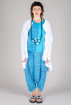 Contrast Sleeve Top in Turquoise with Blue Lines