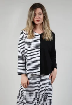 Contrast Sleeve Top in White with Black Lines